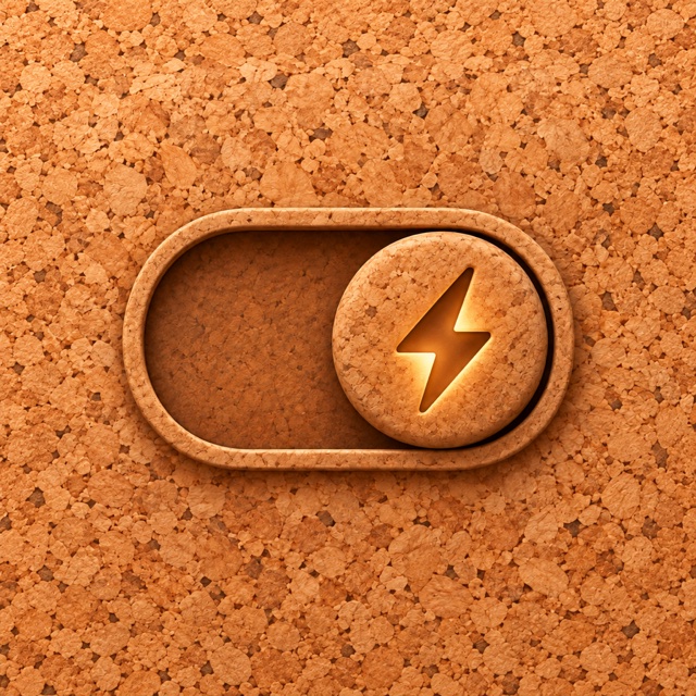 KorkeTrigger app icon: a warm cork switch with a glowing lightning bolt
