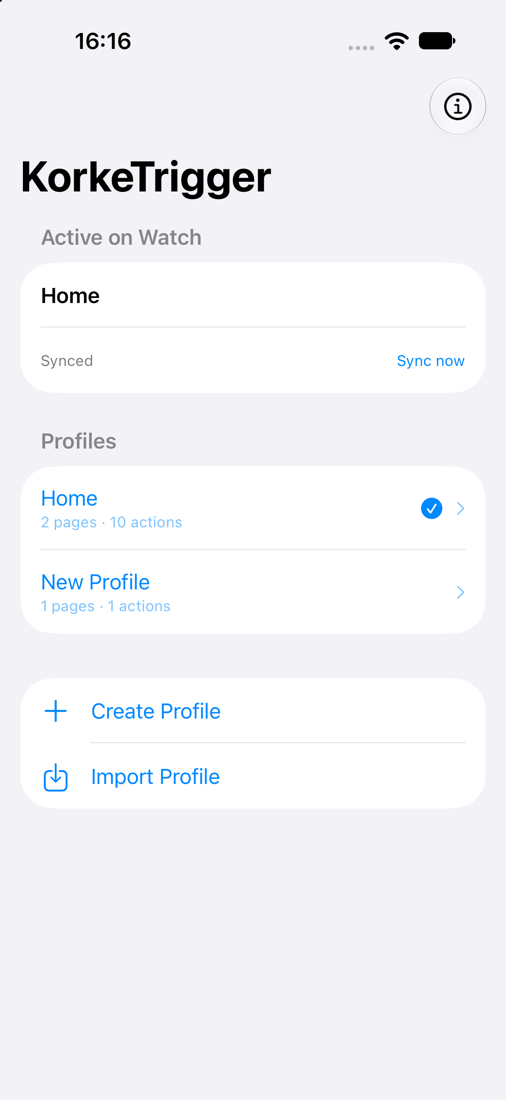 iPhone companion app showing the synchronized Home profile and Import Profile option